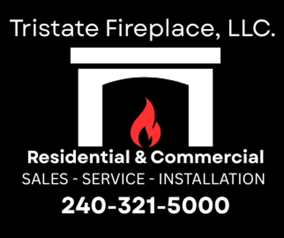 Company logo for fireplace services with contact number